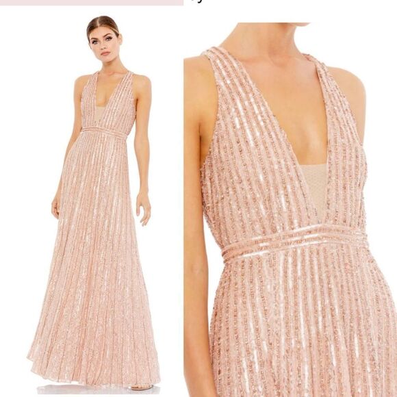 Mac Duggal Dresses & Skirts - NWT Mac Duggal Sequined Sleeveless Plunge Neck Flowy Gown dress rose pink 10